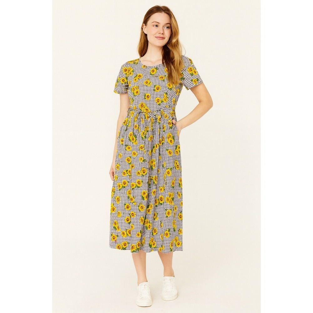 Handmade Maxi Dress S Yellow Sunflower, Gingham, Floral, Boho, Summer, Peasant